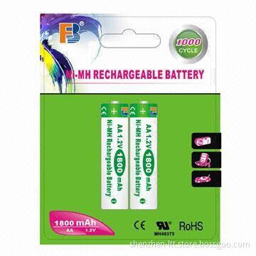 NiMH AA 1,800mAh Rechargeable Batteries with Rated Voltage of 1.2V